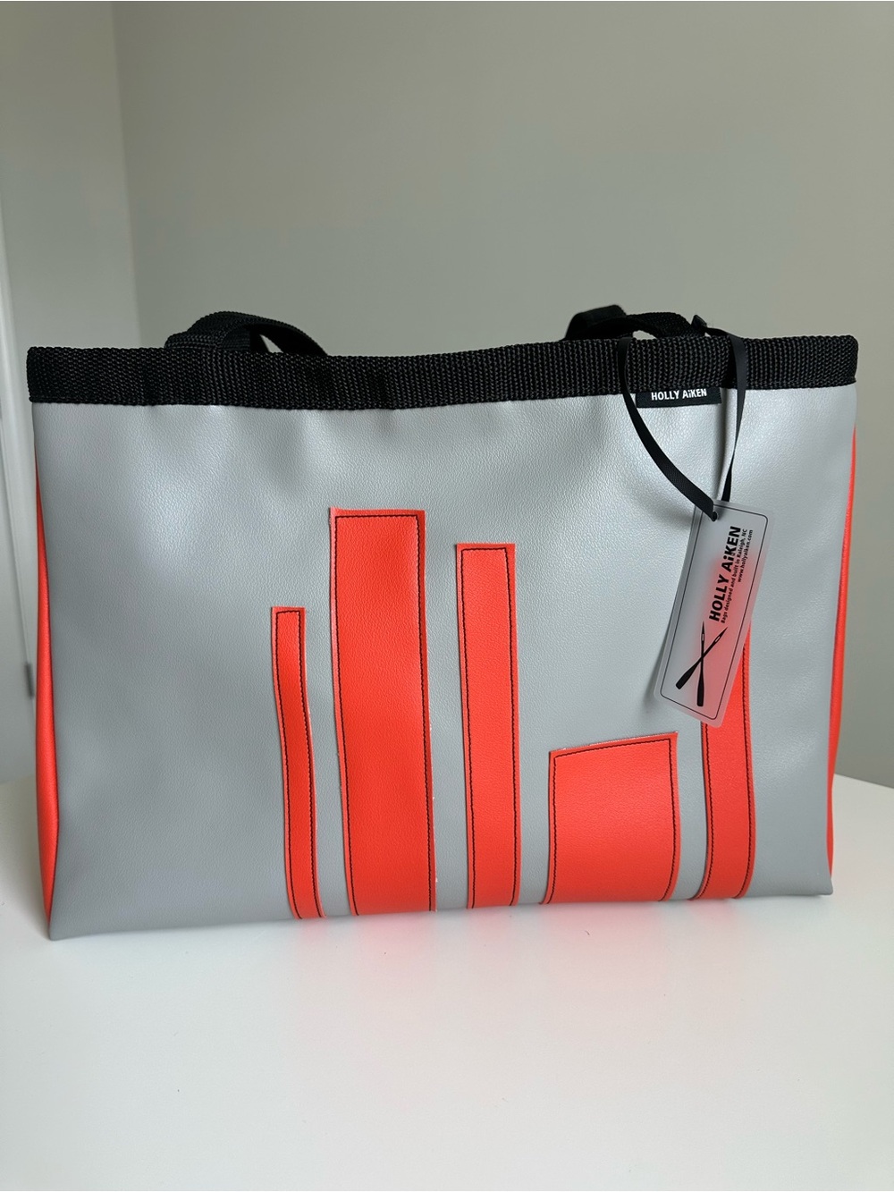 Holly Aiken Tote Bag Gray & Coral Orange | Handmade Raleigh NC| Designer Artesan
